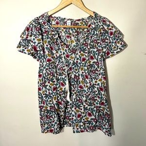 Old Navy | floral tie neck ruffle sleeve blouse MEDIUM